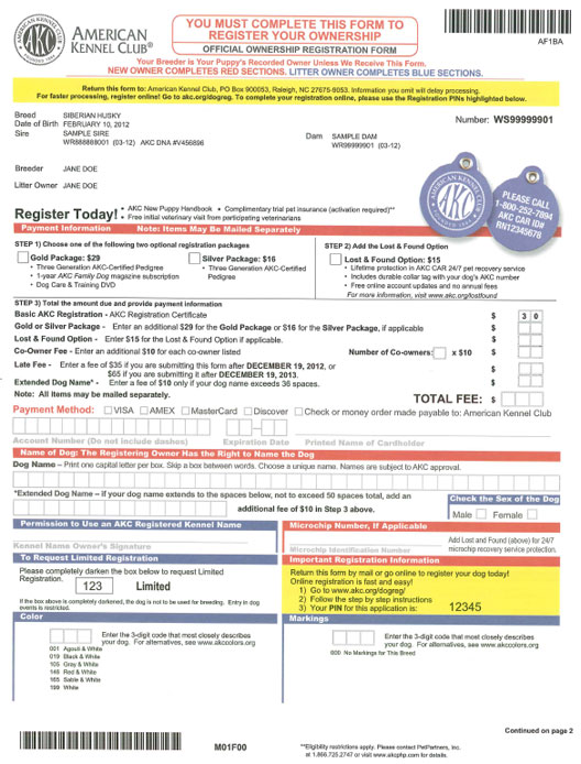 Printable Akc Registration Form Printable Forms Free Online